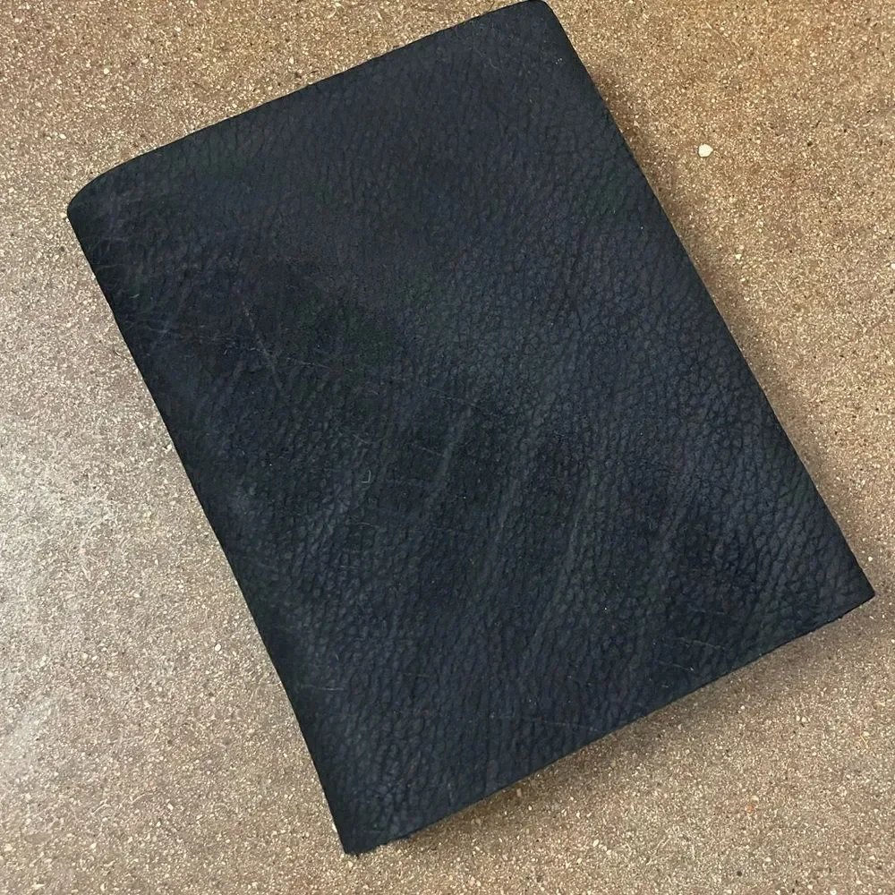 Hand-bound Black Leather Journal with Brass Clasp and Recycled Paper